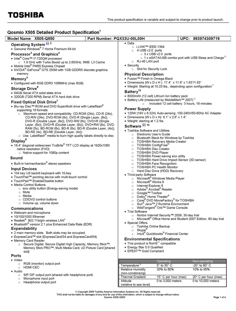 Toshiba X505-Q850 User manual