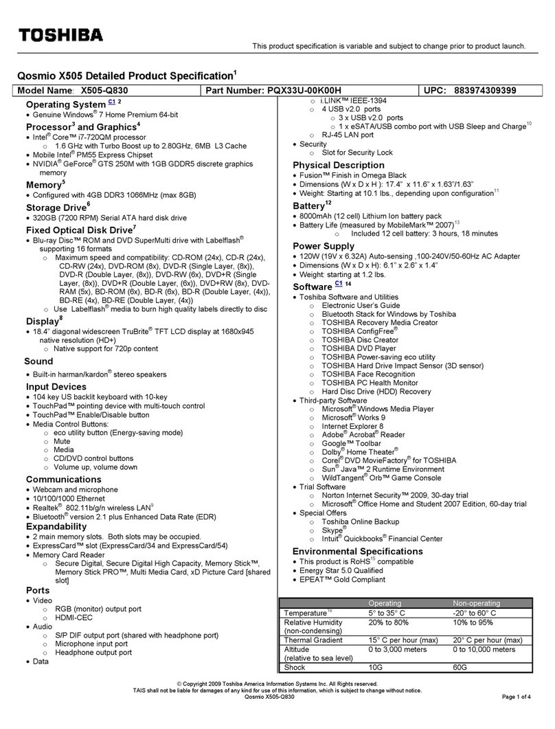 Toshiba X505-Q830 User manual