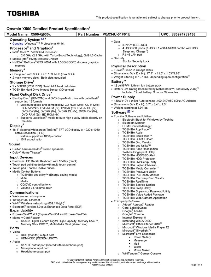 Toshiba Qosmio X500-Q930x User manual