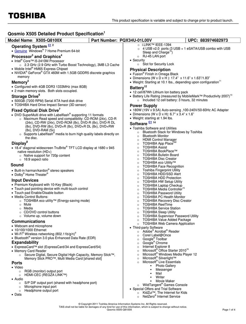 Toshiba Qosmio X505-Q8100 User manual