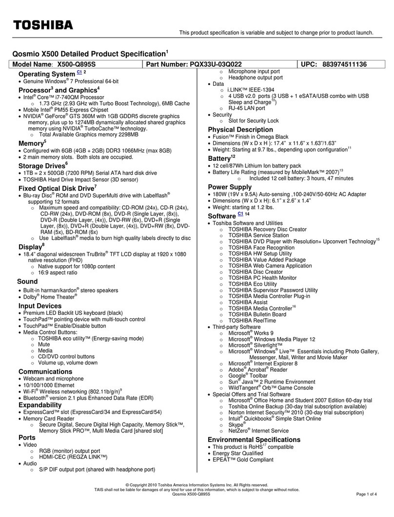 Toshiba X500-Q895S Specifications