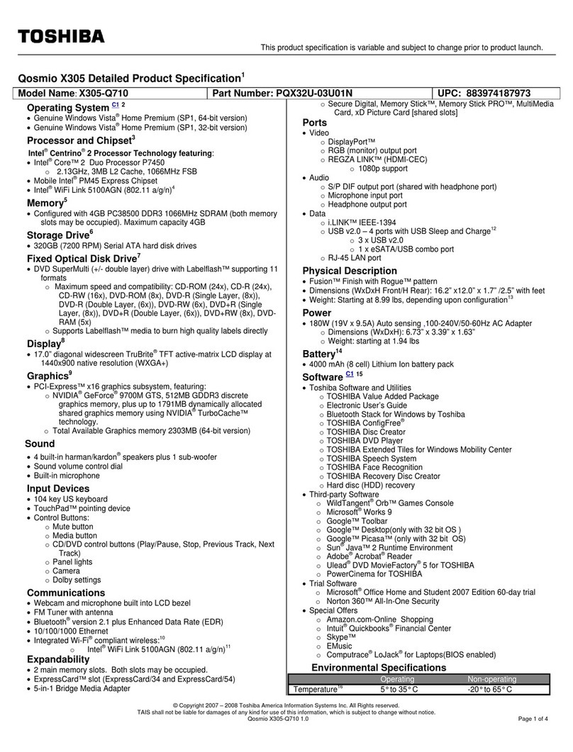 Toshiba X305-Q710 Specifications