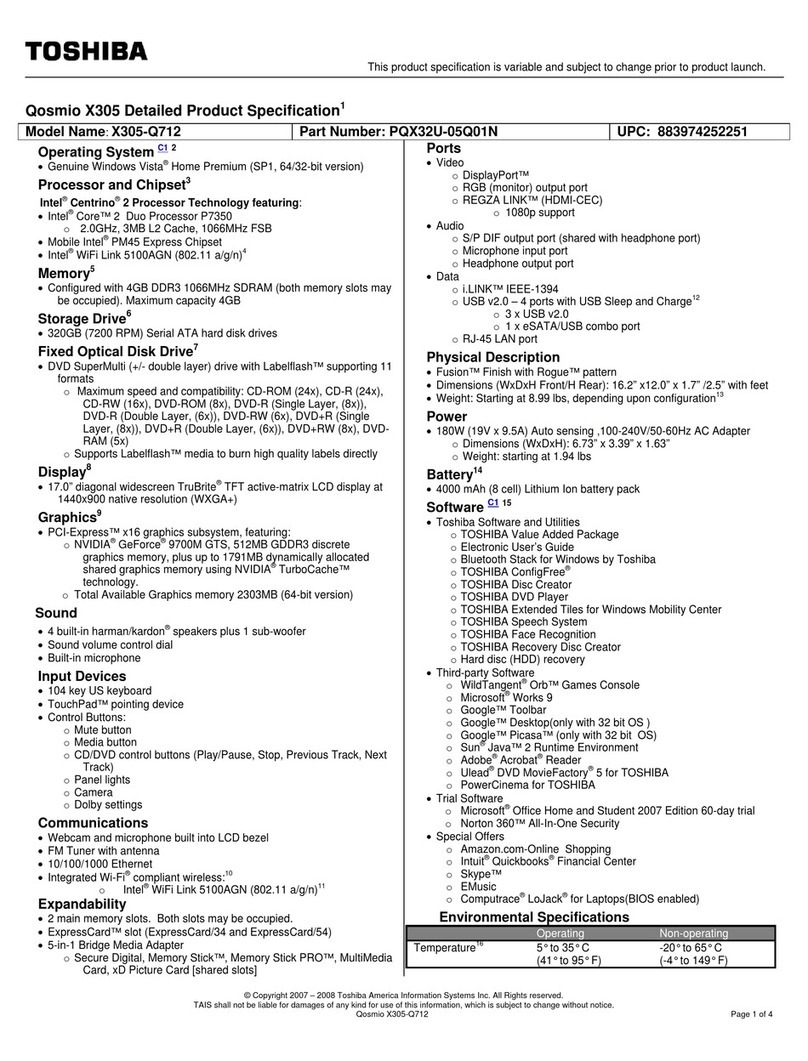 Toshiba Qosmio X305-Q712 User manual