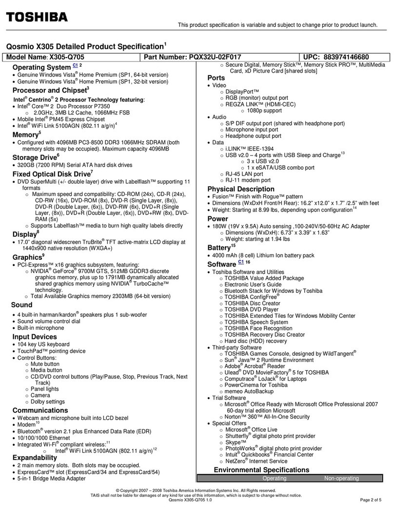 Toshiba X305-Q705 Specifications