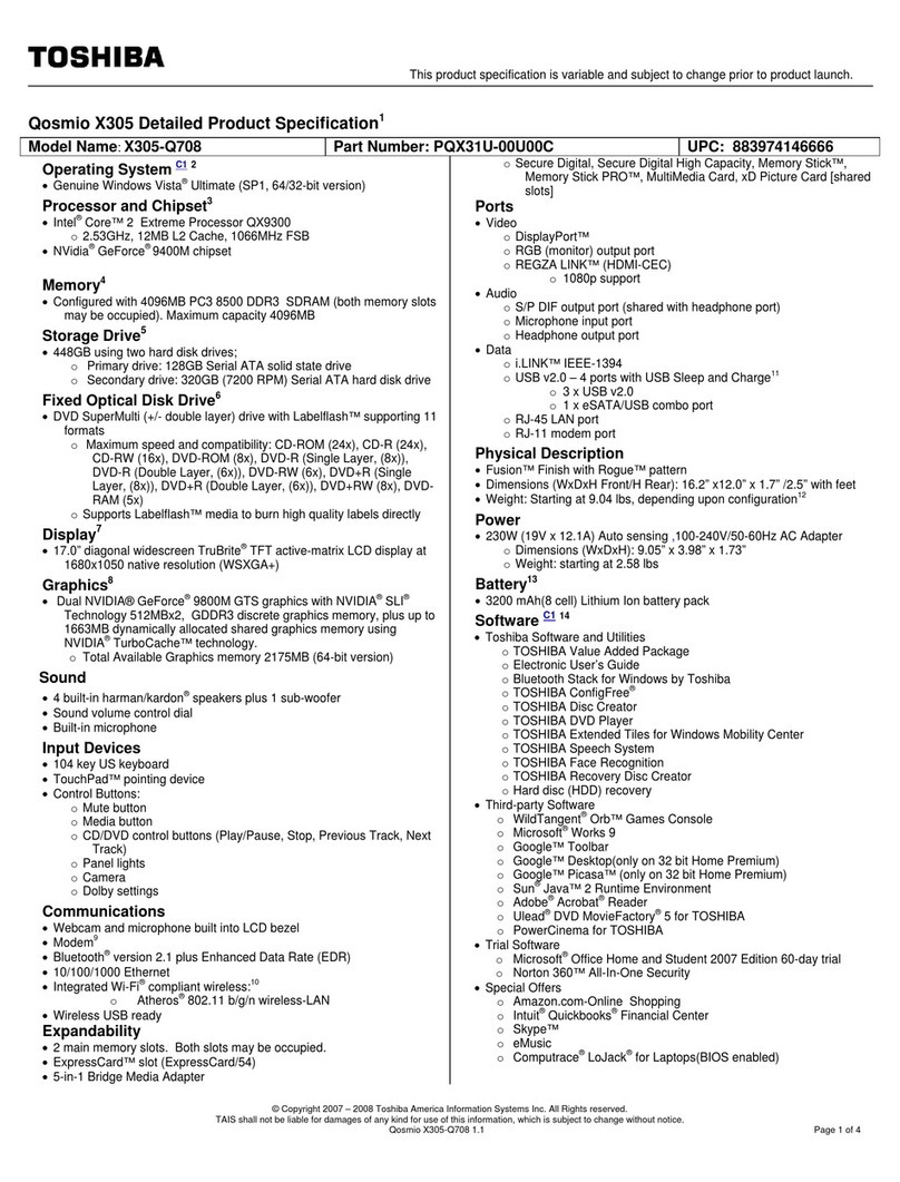 Toshiba X305-Q708 User manual
