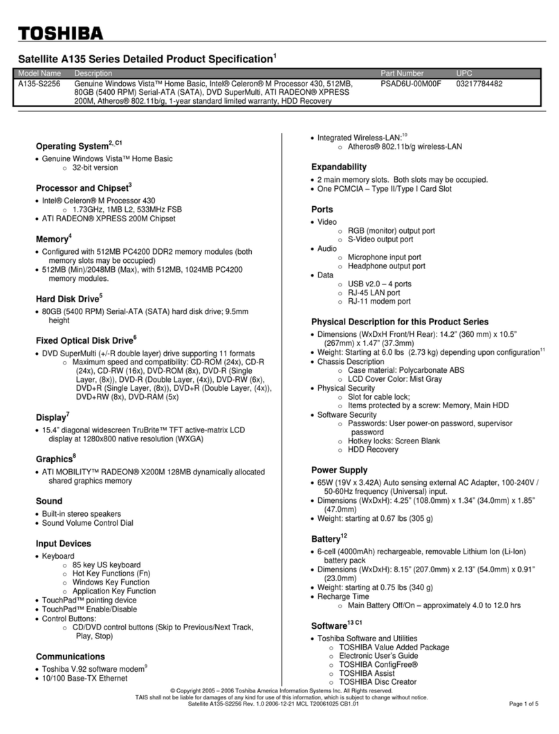 Toshiba A135-S2256 User manual
