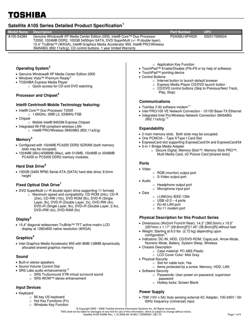 Toshiba A105-S4284 User manual