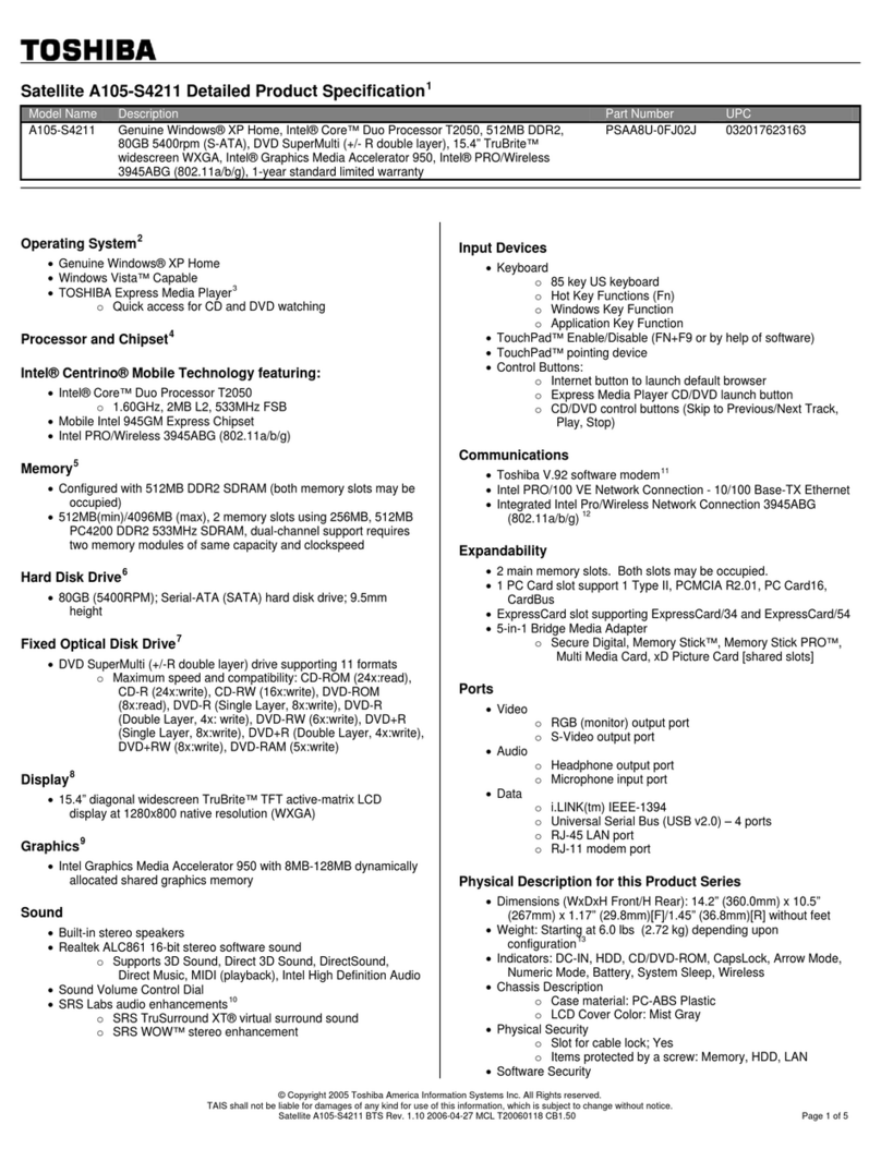 Toshiba A105-S4211 User manual
