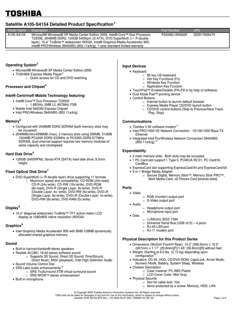 Toshiba A105-S4154 User manual