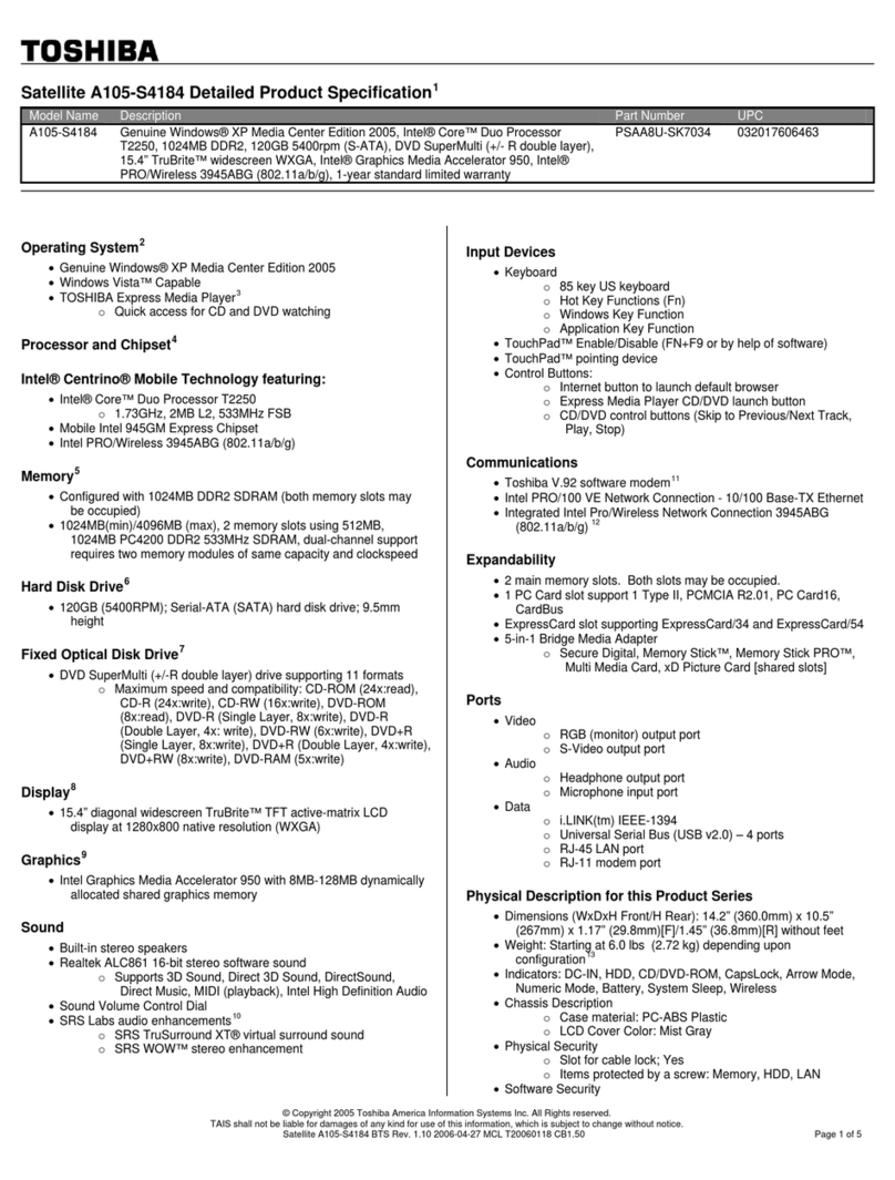 Toshiba A105-S4184 User manual