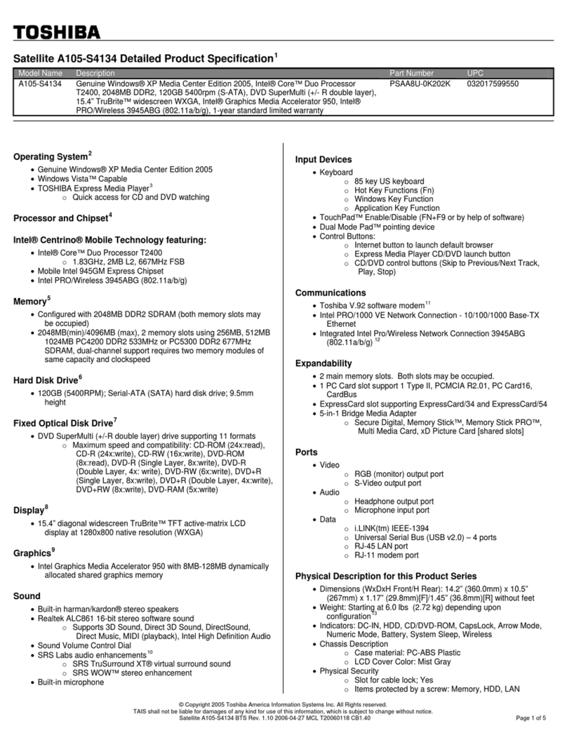 Toshiba A105-S4134 - Satellite - Core Duo 1.83 GHz User manual