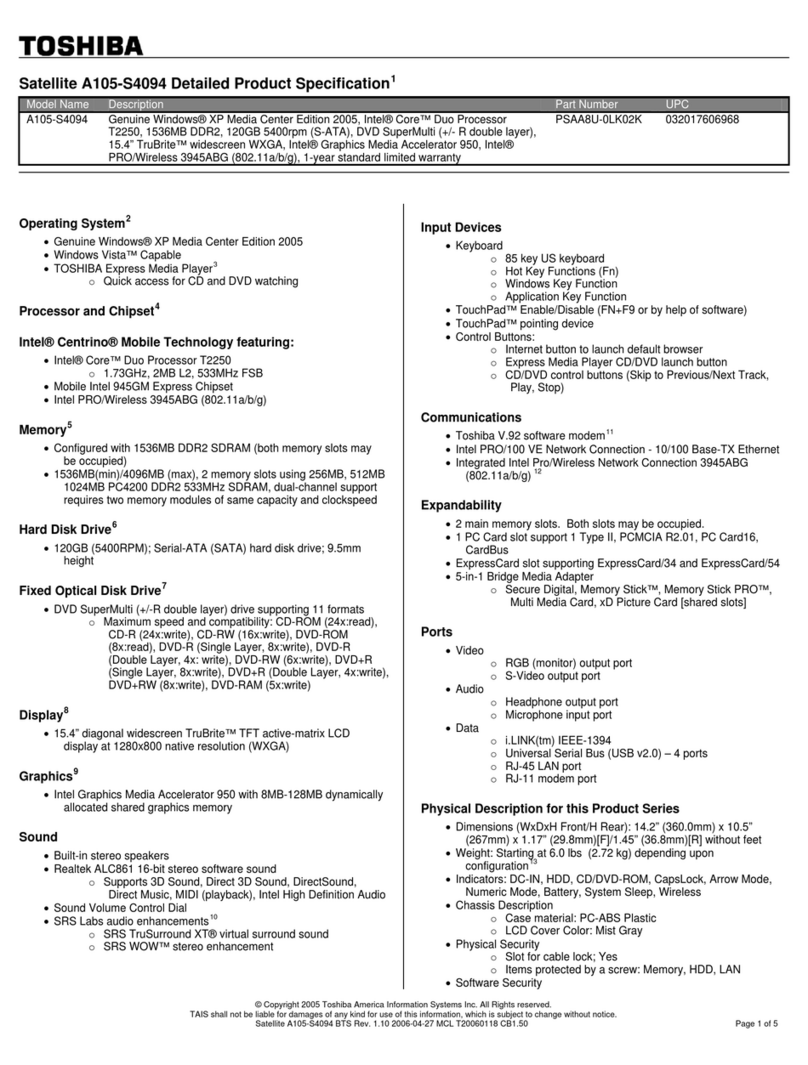Toshiba A105-S4094 User manual