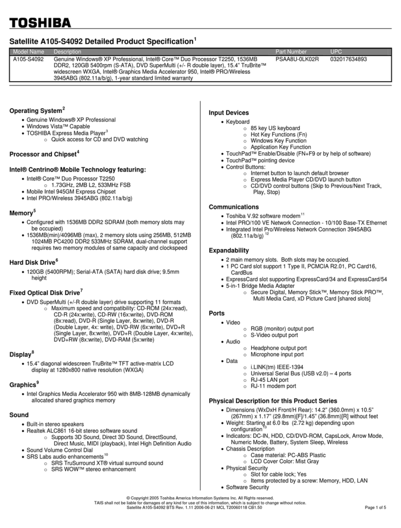 Toshiba A105-S4092 User manual