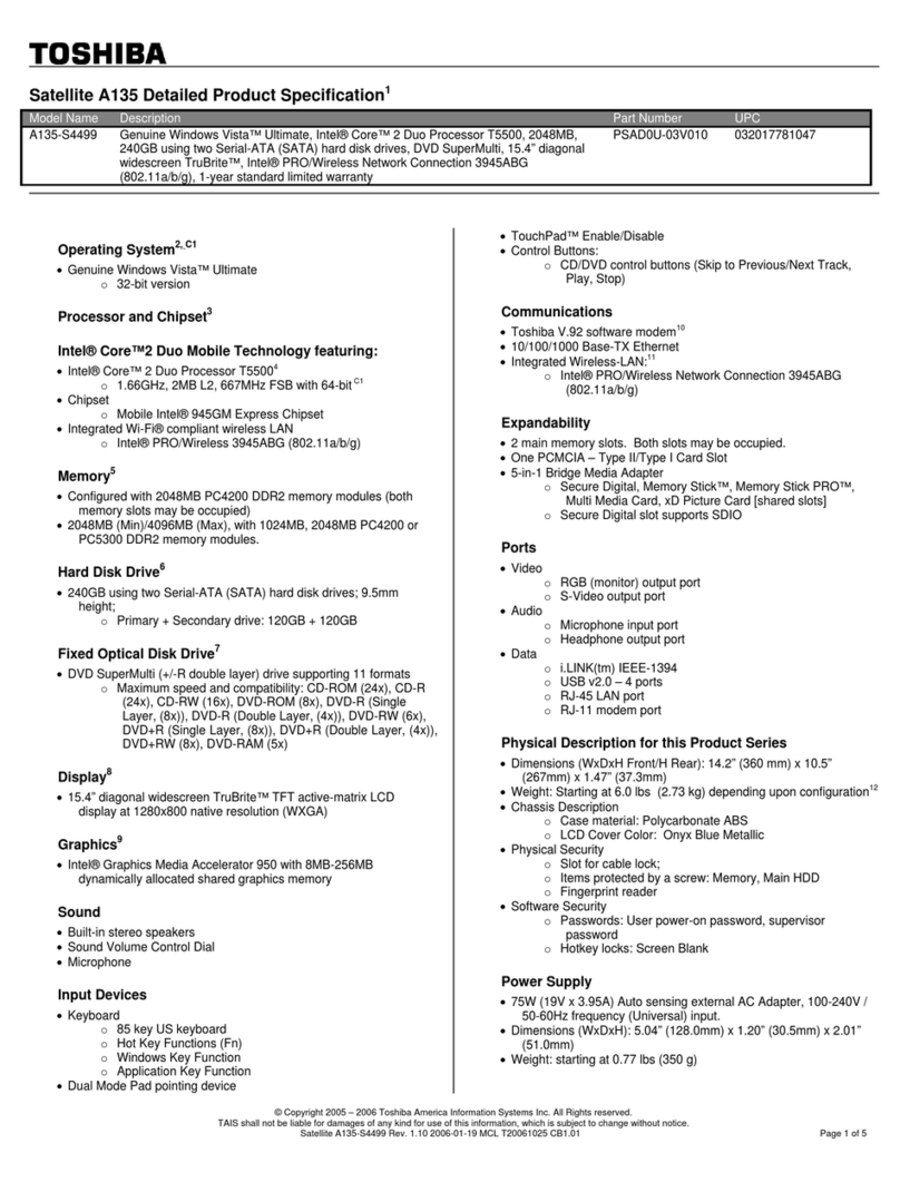 Toshiba Satellite A135-S4499 User manual