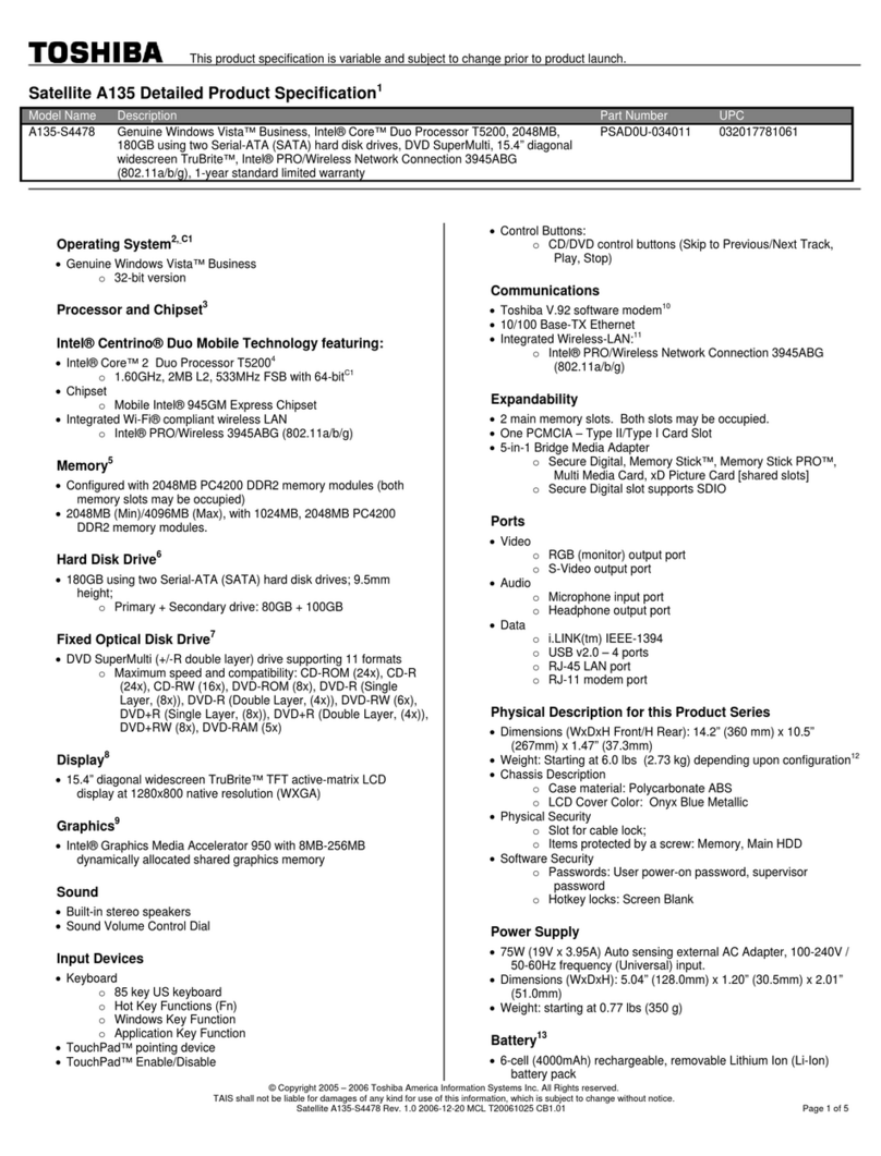 Toshiba A135-S4478 User manual