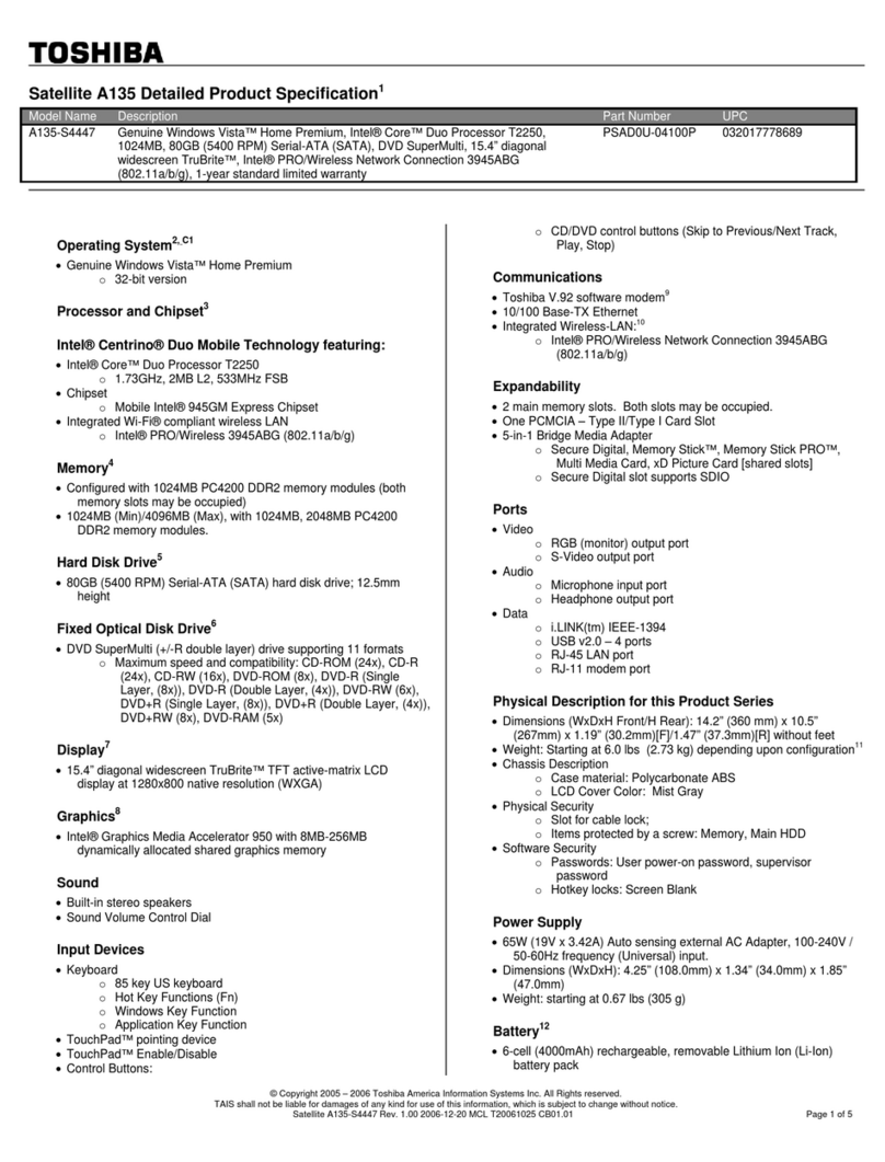 Toshiba A135-S4447 Specifications