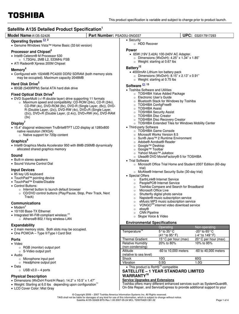 Toshiba A135-S2426 - Satellite - Celeron M 1.73 GHz User manual
