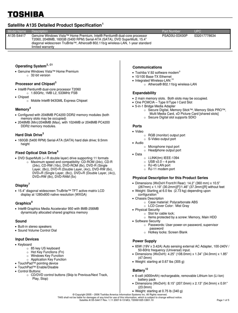 Toshiba A135-S4417 User manual