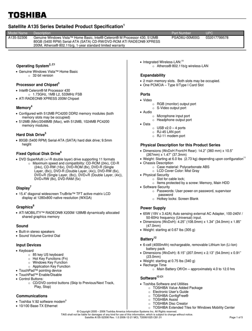 Toshiba A135-S2306 User manual Toshiba A135-S2306 User manual