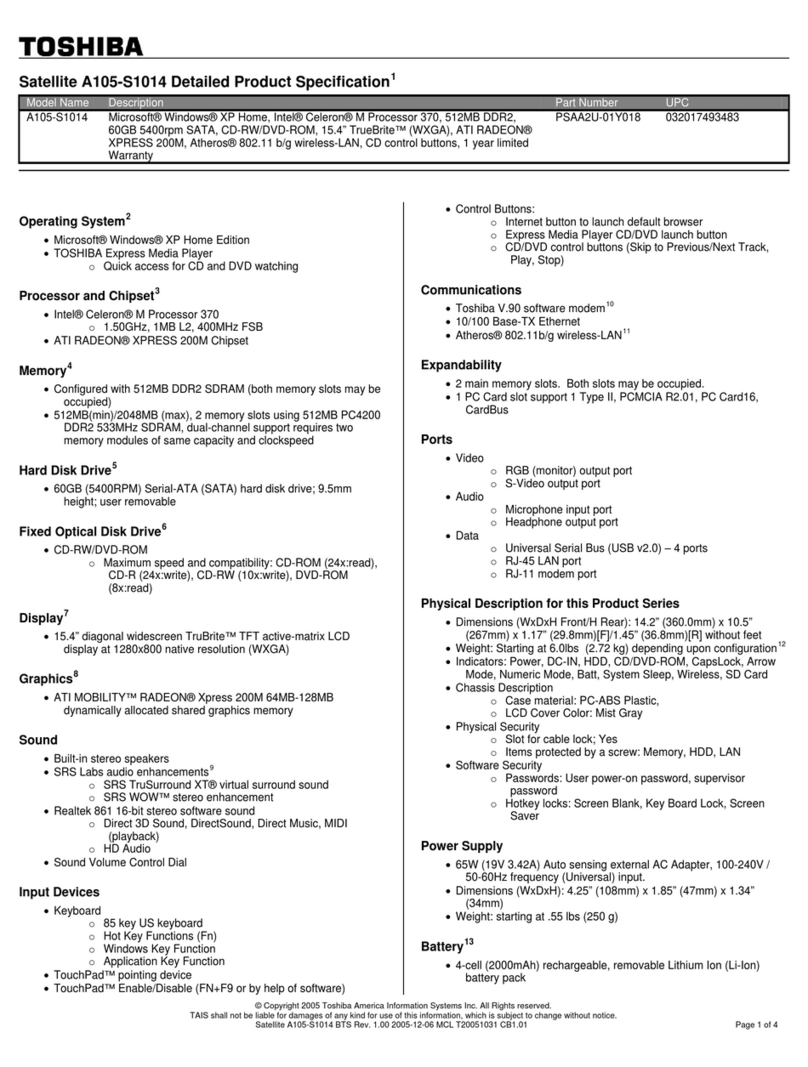 Toshiba A105-S1014 User manual