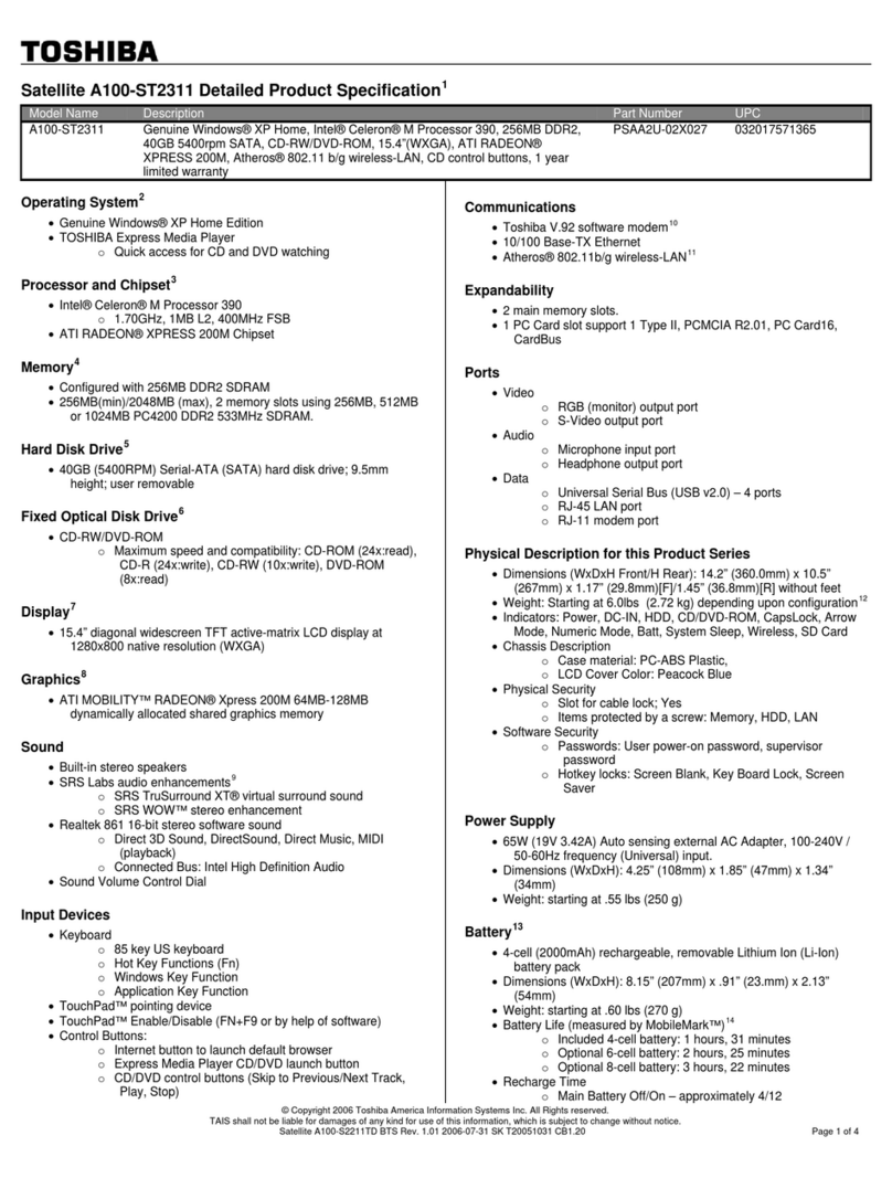 Toshiba Satellite A100-ST2311 Specifications