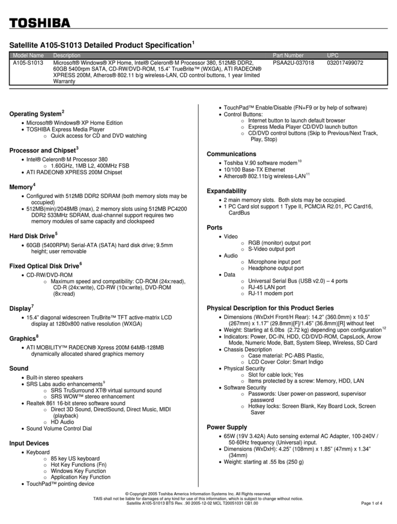 Toshiba A105-S1013 User manual