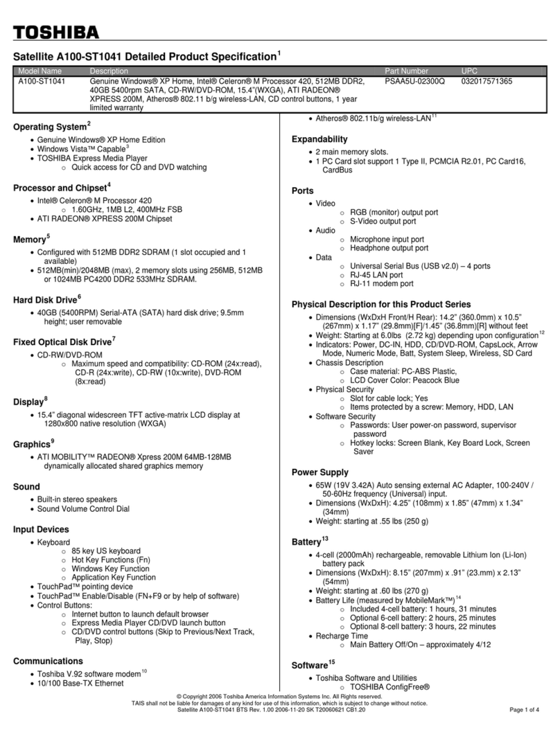 Toshiba A100-ST1041 Specifications