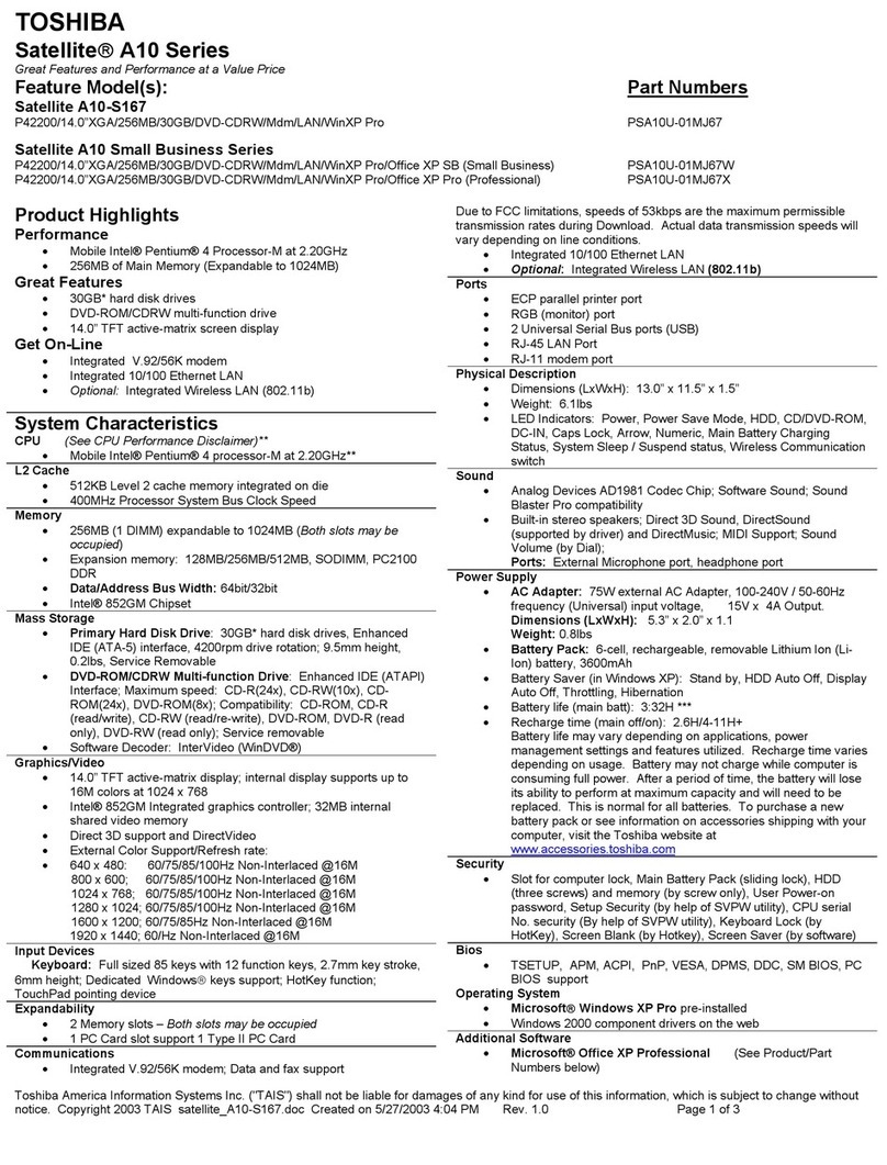 Toshiba A10-S167 User manual