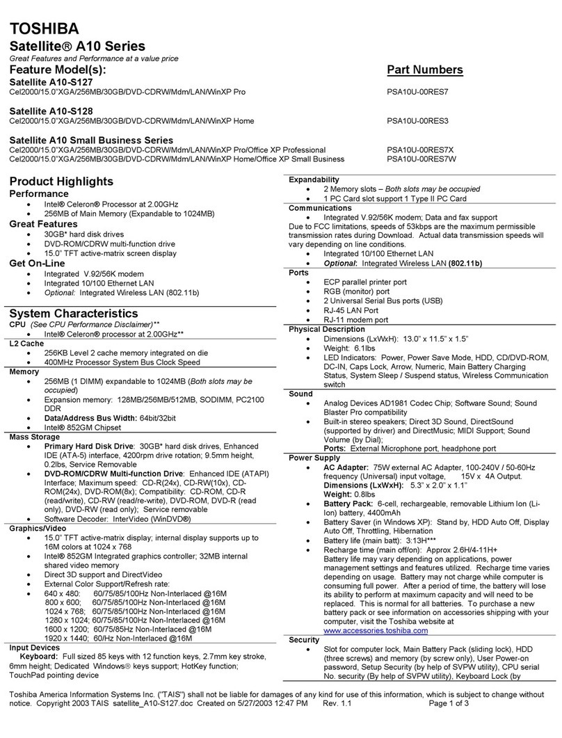 Toshiba A10-S127 - Satellite - Celeron 2 GHz User manual
