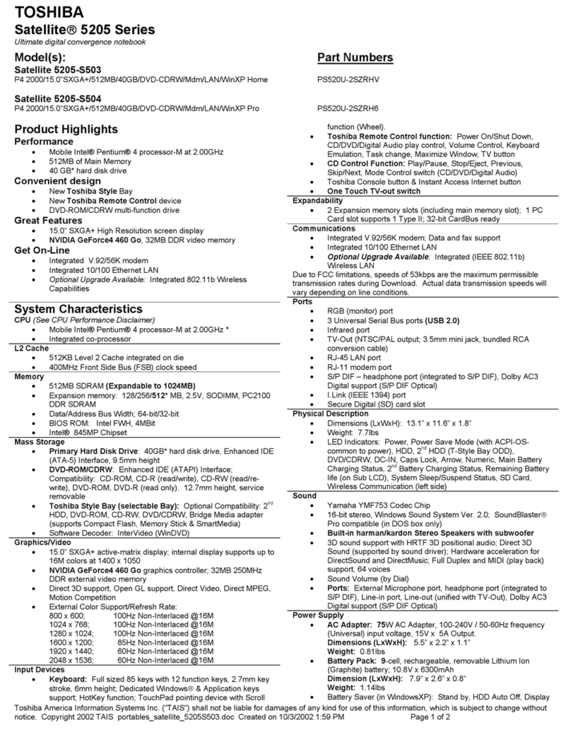 Toshiba 5205-S503 User manual
