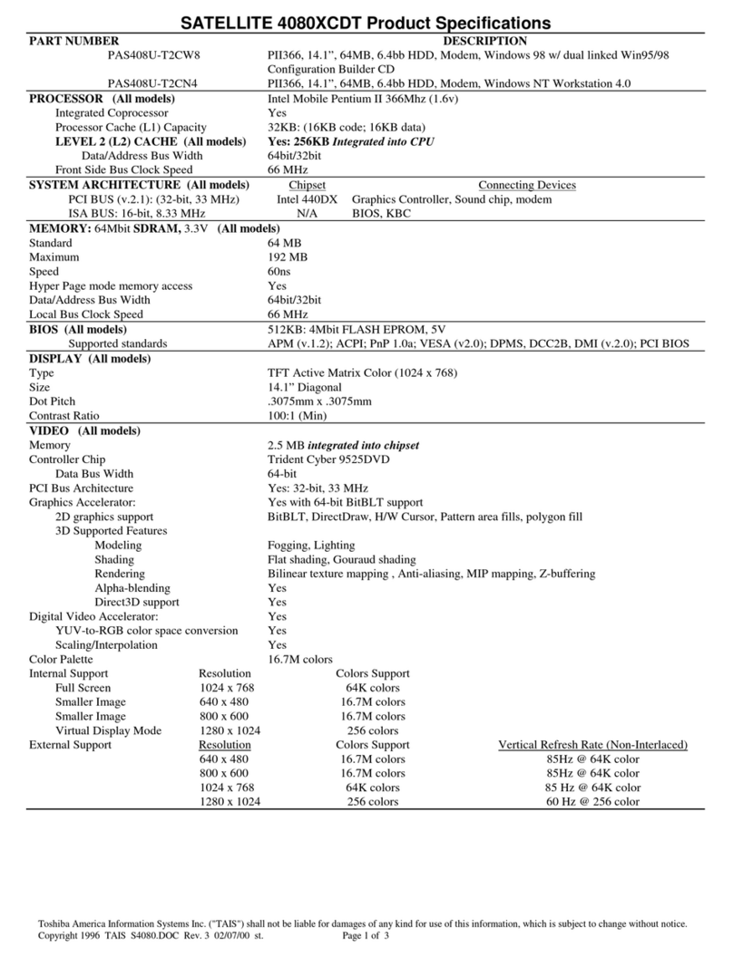 Toshiba 4080XCDT - Satellite - PII 366 MHz User manual