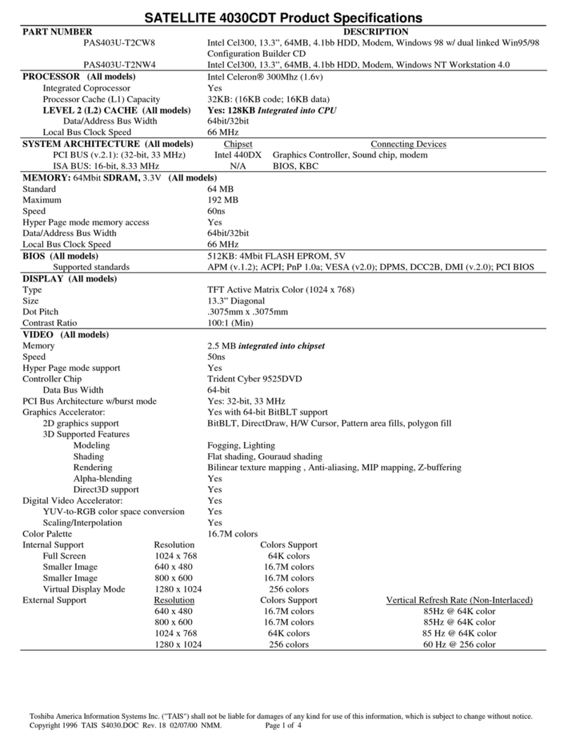 Toshiba 4030CDT - Satellite - Celeron A 300 MHz User manual