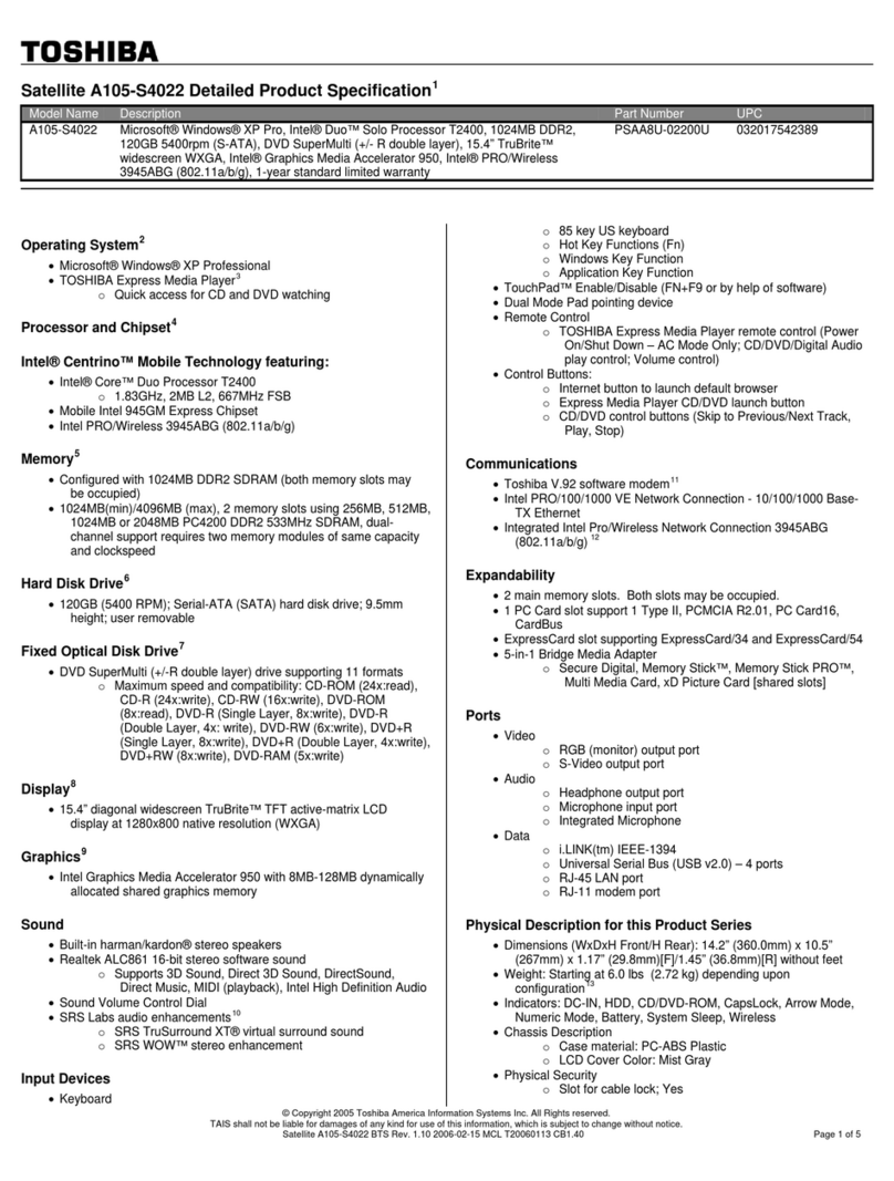 Toshiba A105-S4022 User manual
