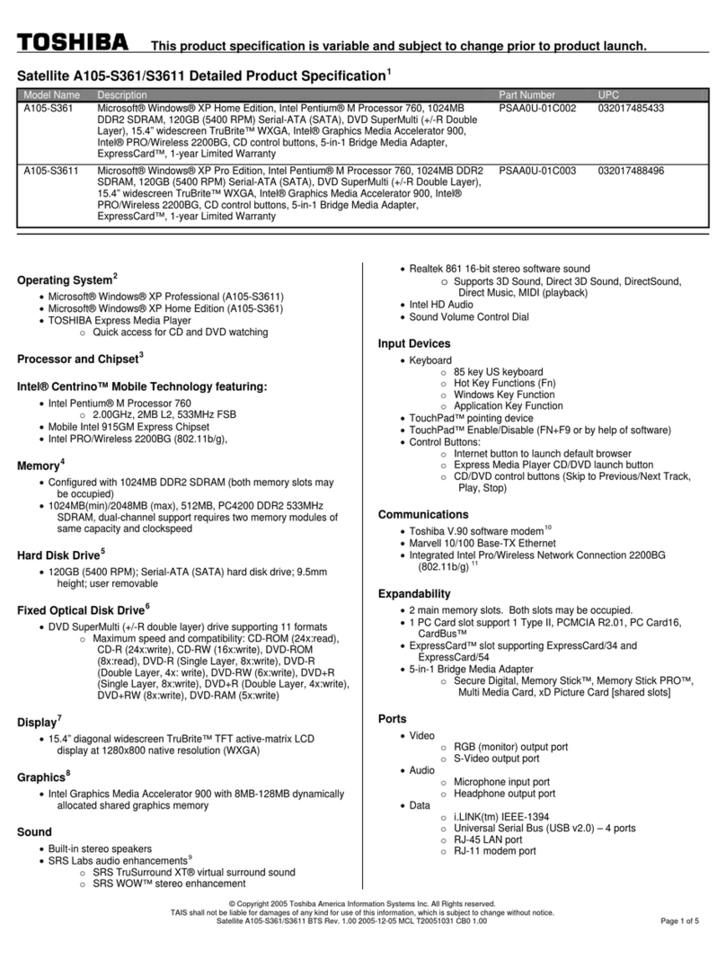 Toshiba A105-S361 User manual