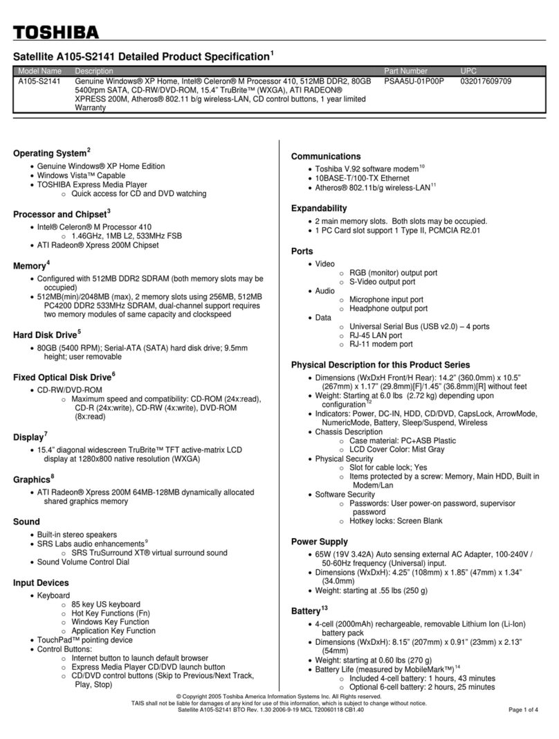 Toshiba A105-S2141 User manual
