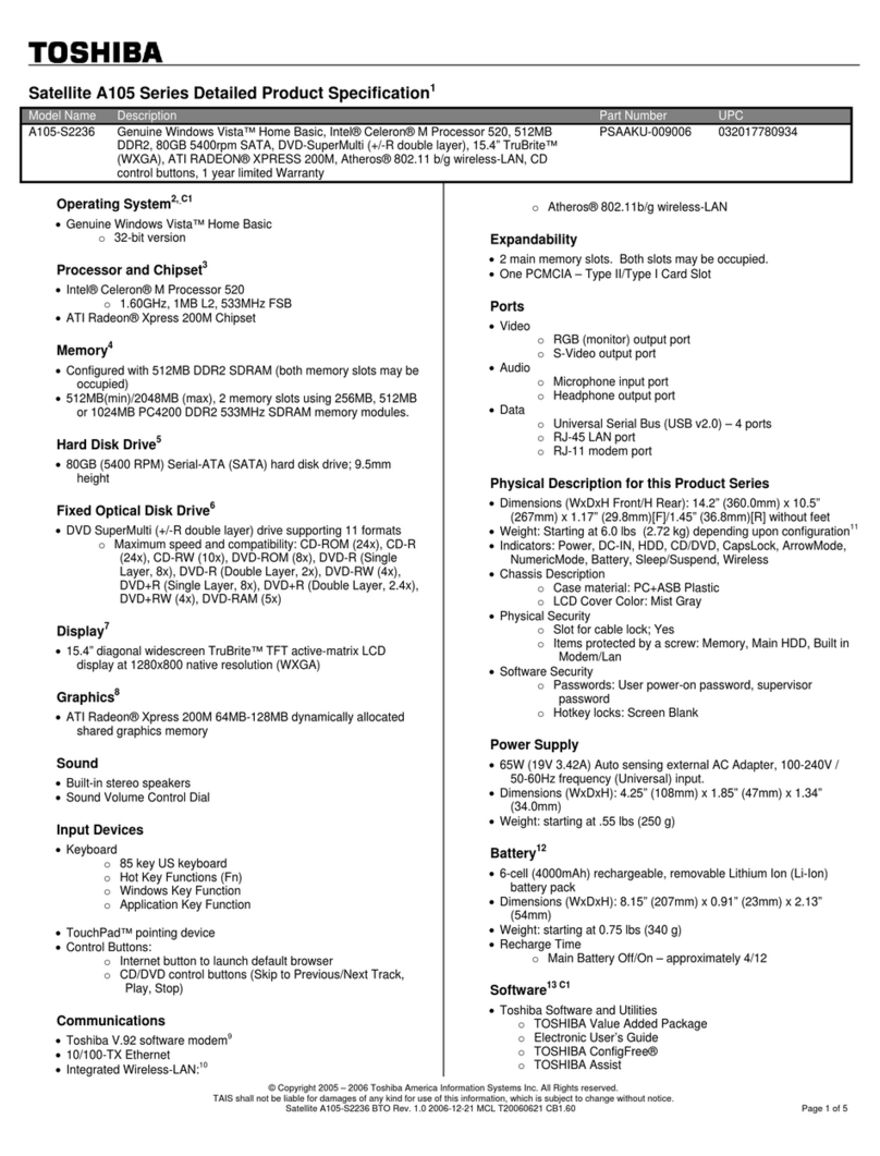 Toshiba A105-S2236 User manual