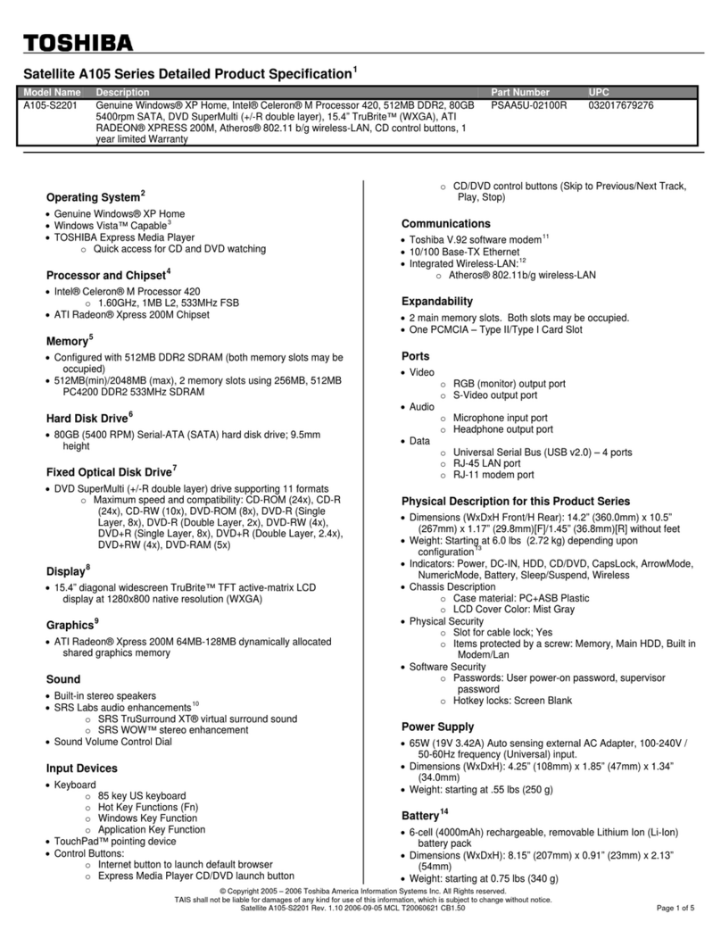Toshiba A105-S2201 User manual