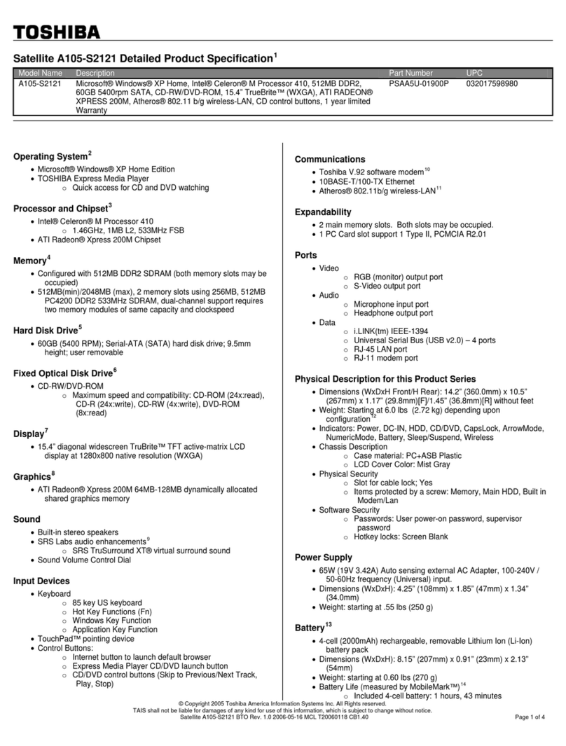 Toshiba A105-S2121 User manual
