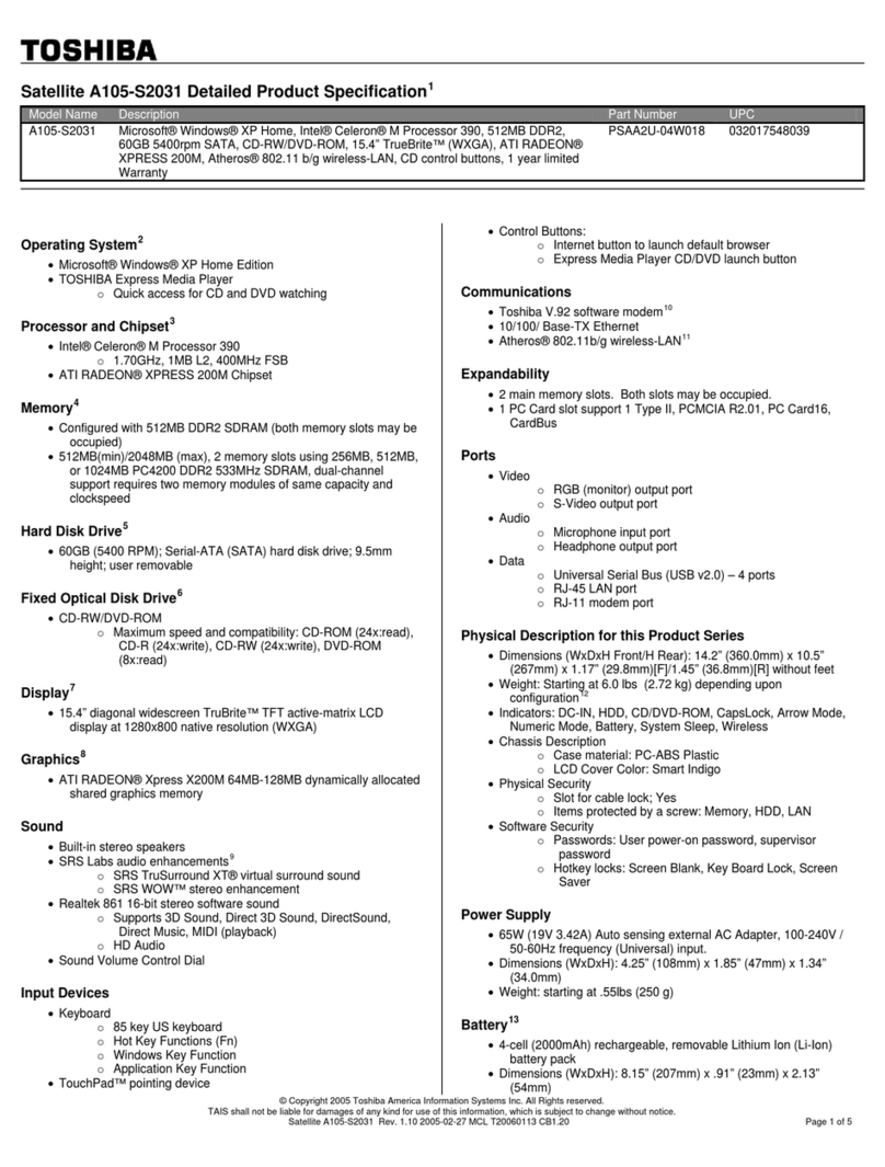 Toshiba A105-S2031 User manual