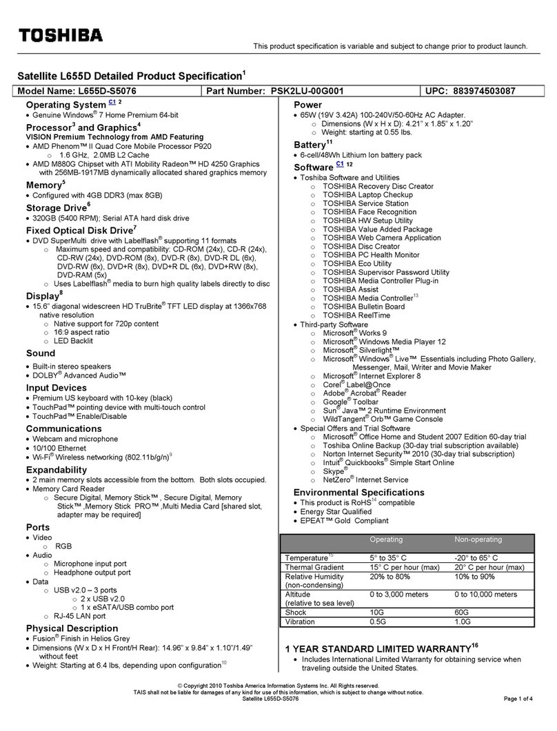 Toshiba L655D-S5076 User manual