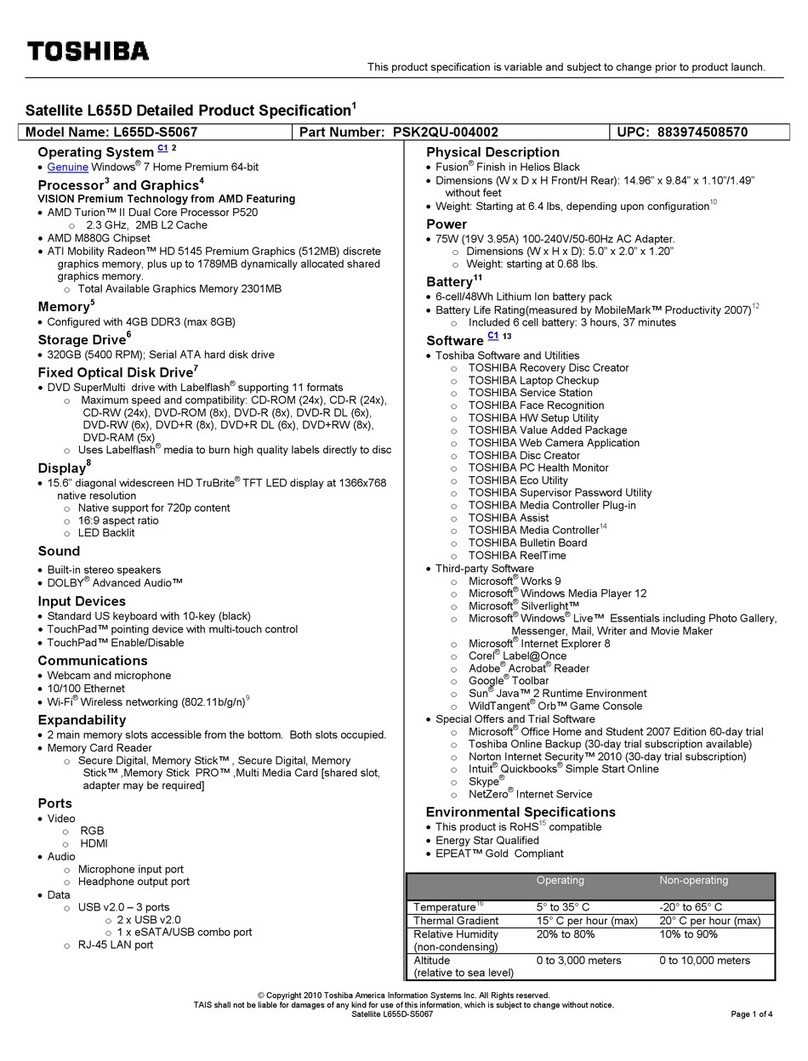 Toshiba L655D-S5067 User manual