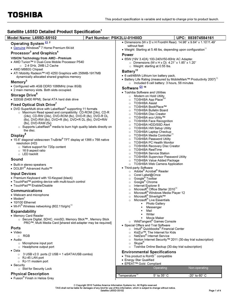 Toshiba L655D-S5102 User manual