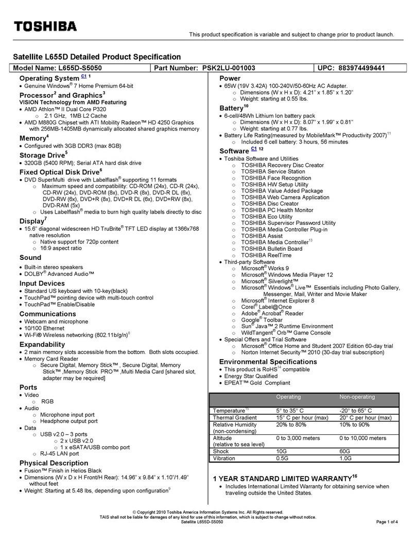 Toshiba L655D-S5050 User manual