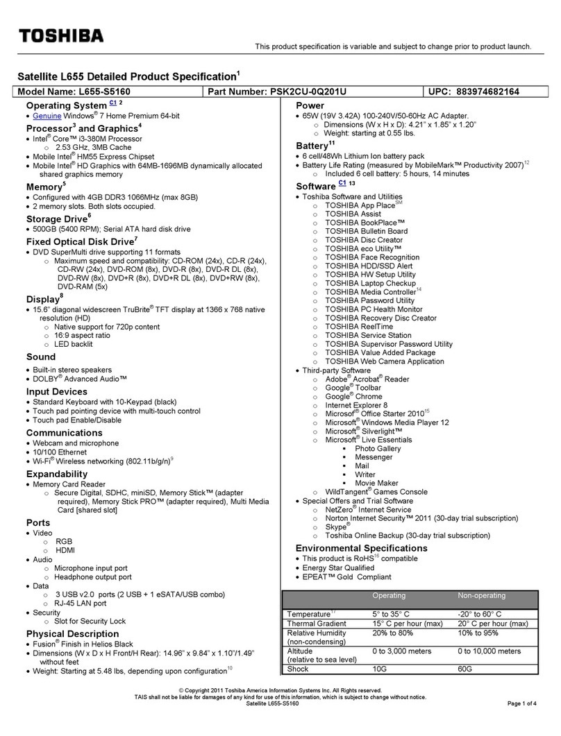 Toshiba L655-S5160 User manual