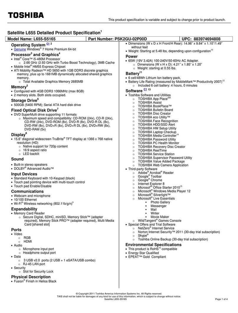 Toshiba L655-S5165 User manual