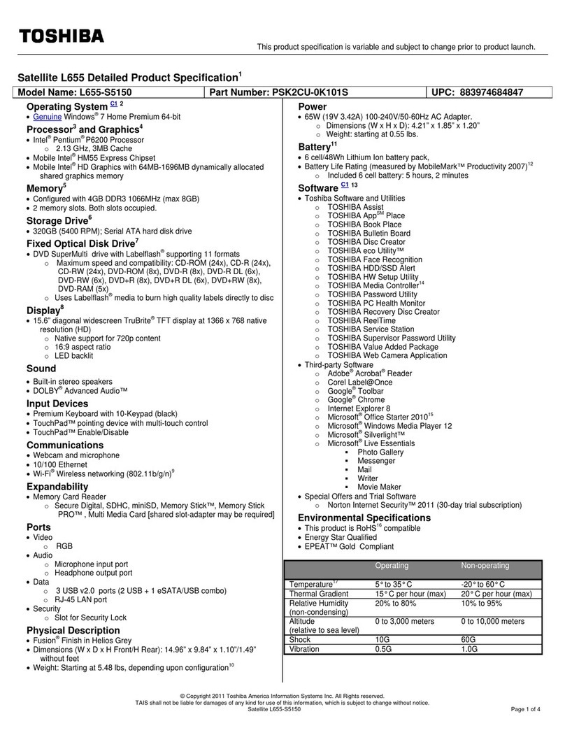 Toshiba L655-S5150 User manual