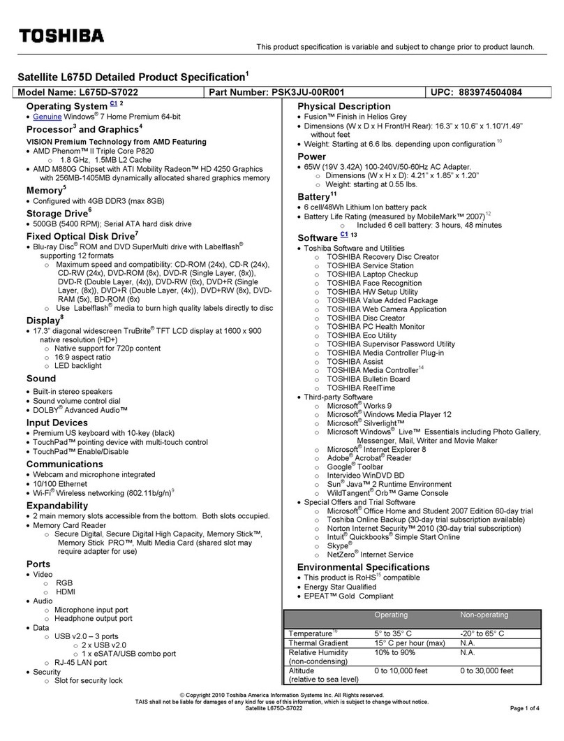Toshiba L675D-S7022 User manual
