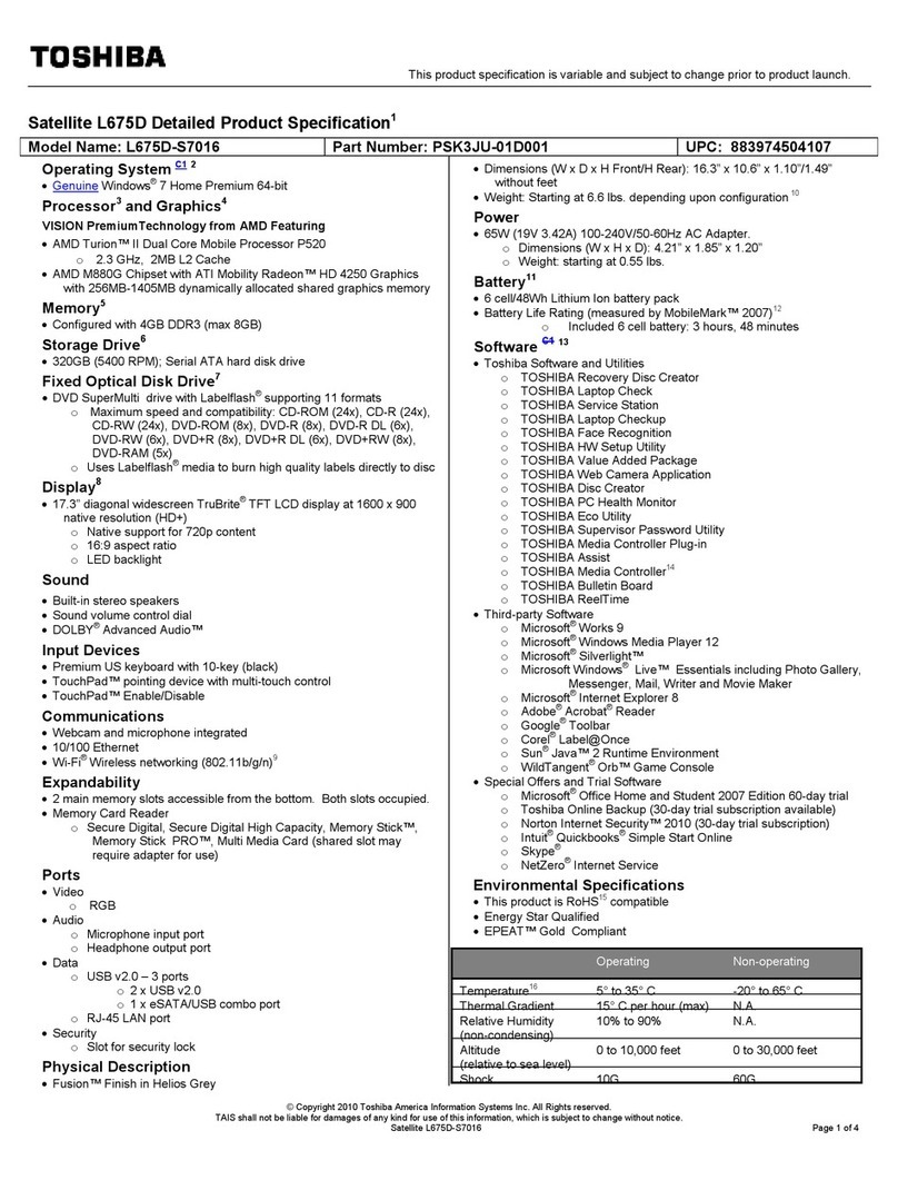 Toshiba L675D-S7016 User manual