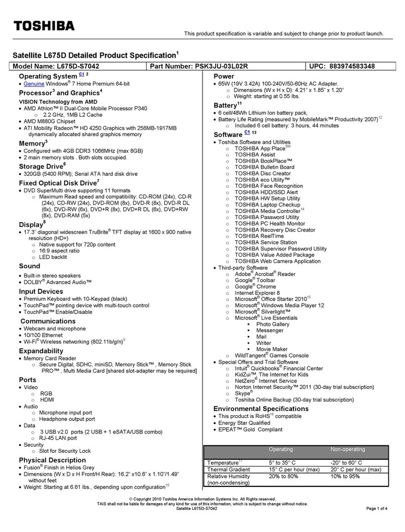 Toshiba L675D-S7042 User manual