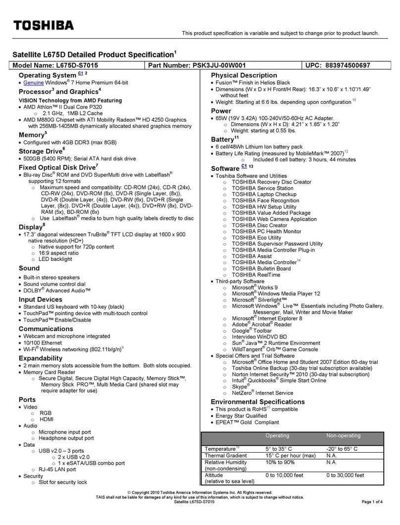 Toshiba L675D-S7015 User manual